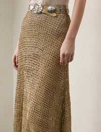 Robe Leanne évasée à taille marquée en cuir - Sable clair