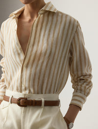 Chemise Capri Relaxed Fit en lin rayé - Cream & Tan