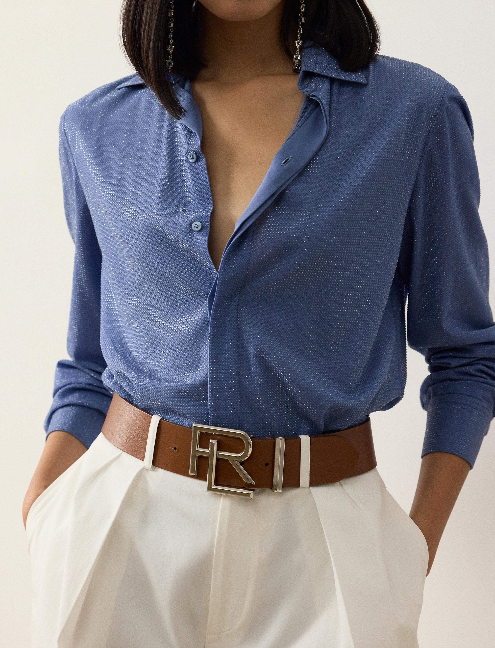Chemise Adrien Relaxed Fit décorée en soie - Cornflower