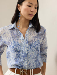 Chemise Adrien motif Relaxed Fit en lin et soie mélangé - Blue & Multicolore
