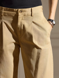 Fallon pleated trousers in cotton chino - Lux Tan