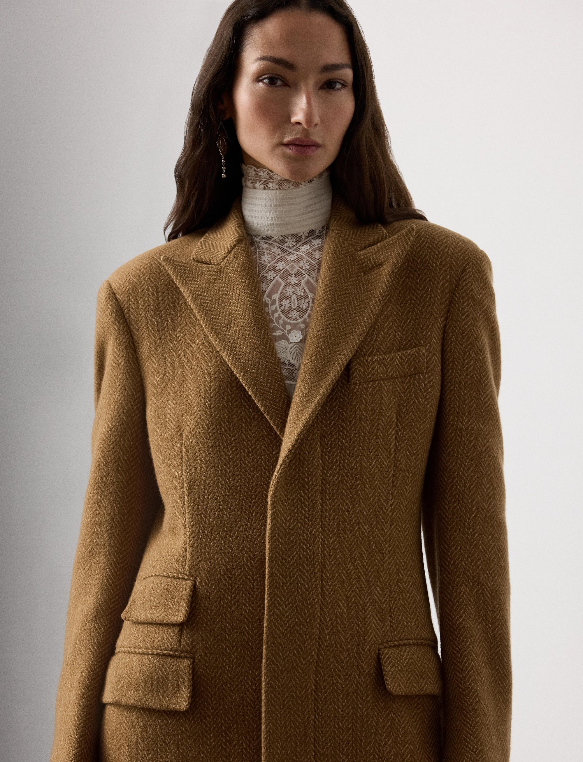 Manteau Amory à chevrons en laine - Tan & Multicolore