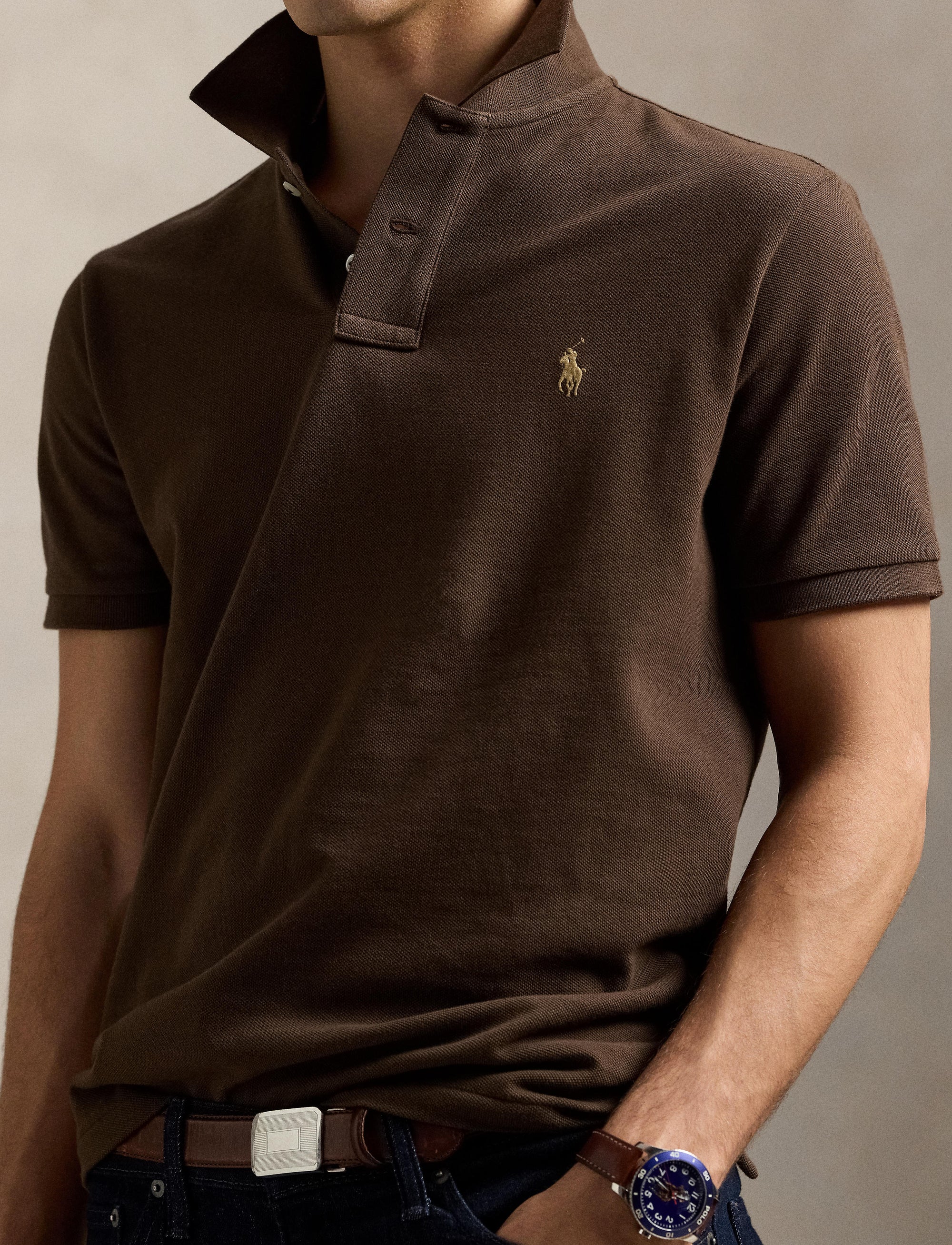 Polo coton piqué Slim Fit - Nutmeg Brown