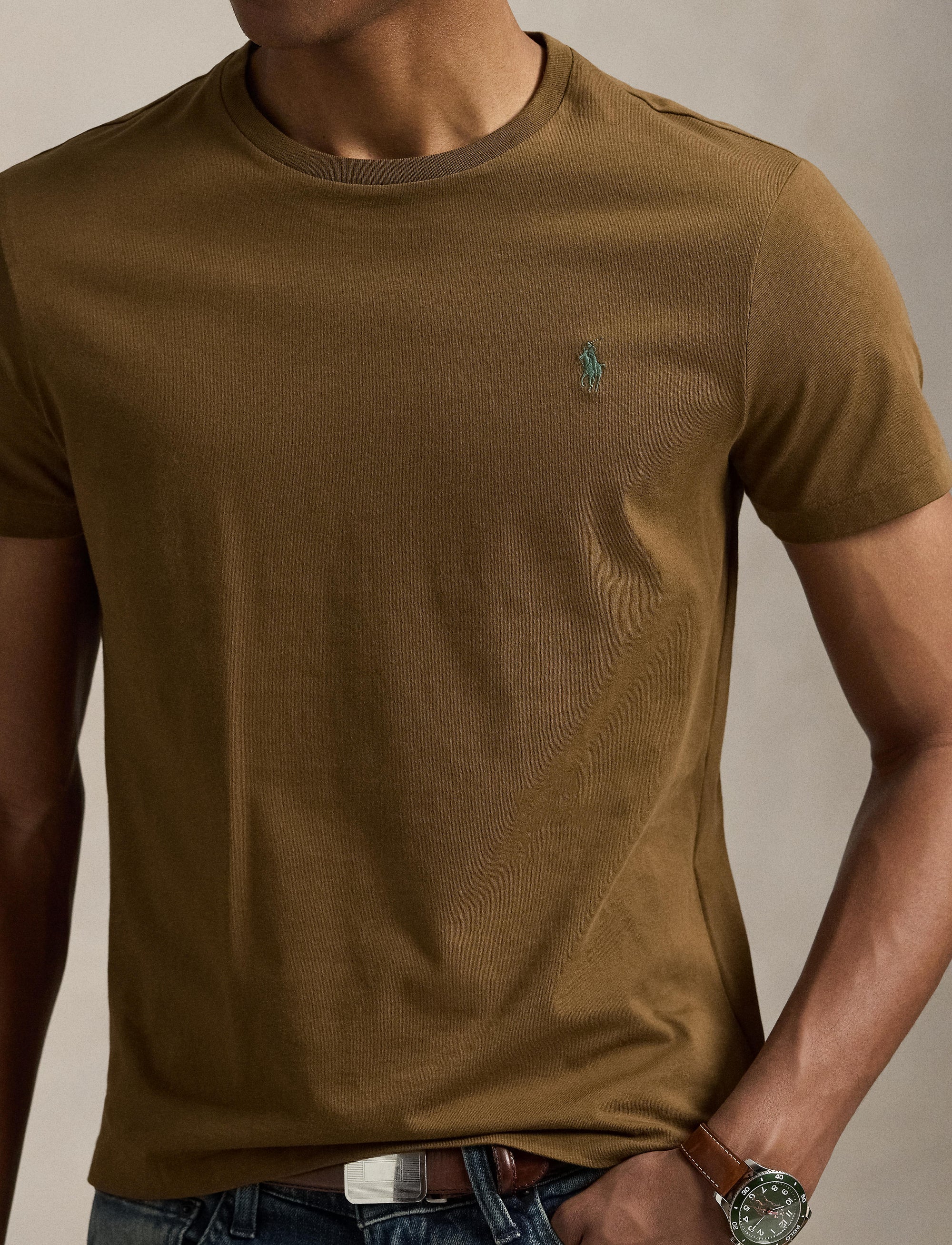 T-shirt col rond jersey Custom Slim Fit - Nature Brown
