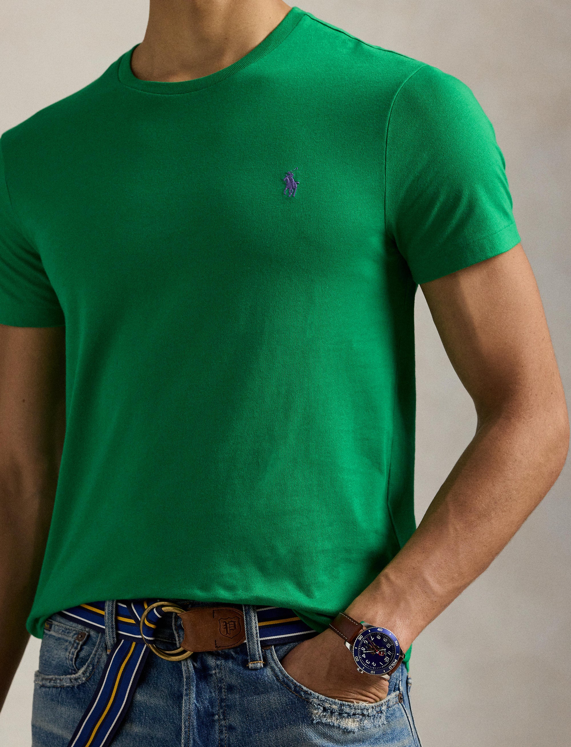 T-shirt col rond jersey Custom Slim Fit - Cruise Green