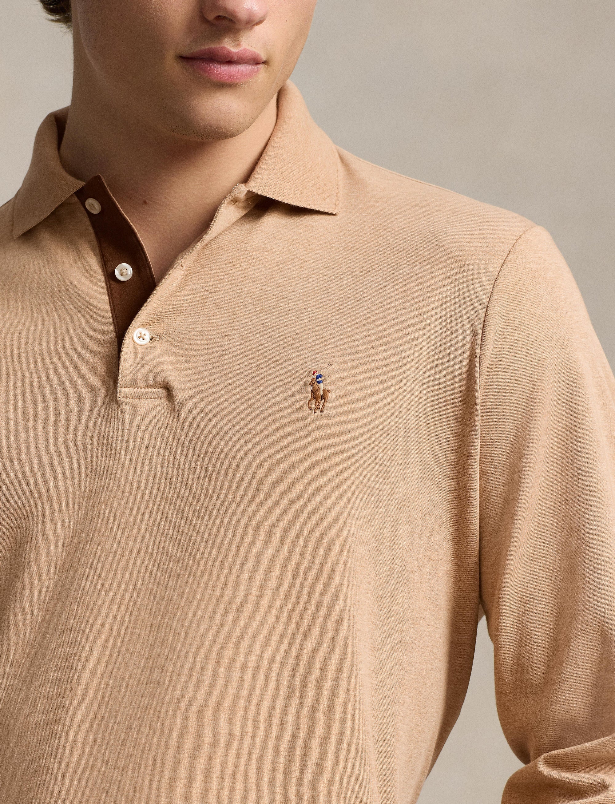 Polo ajusté en coton doux - Classic Camel Heather