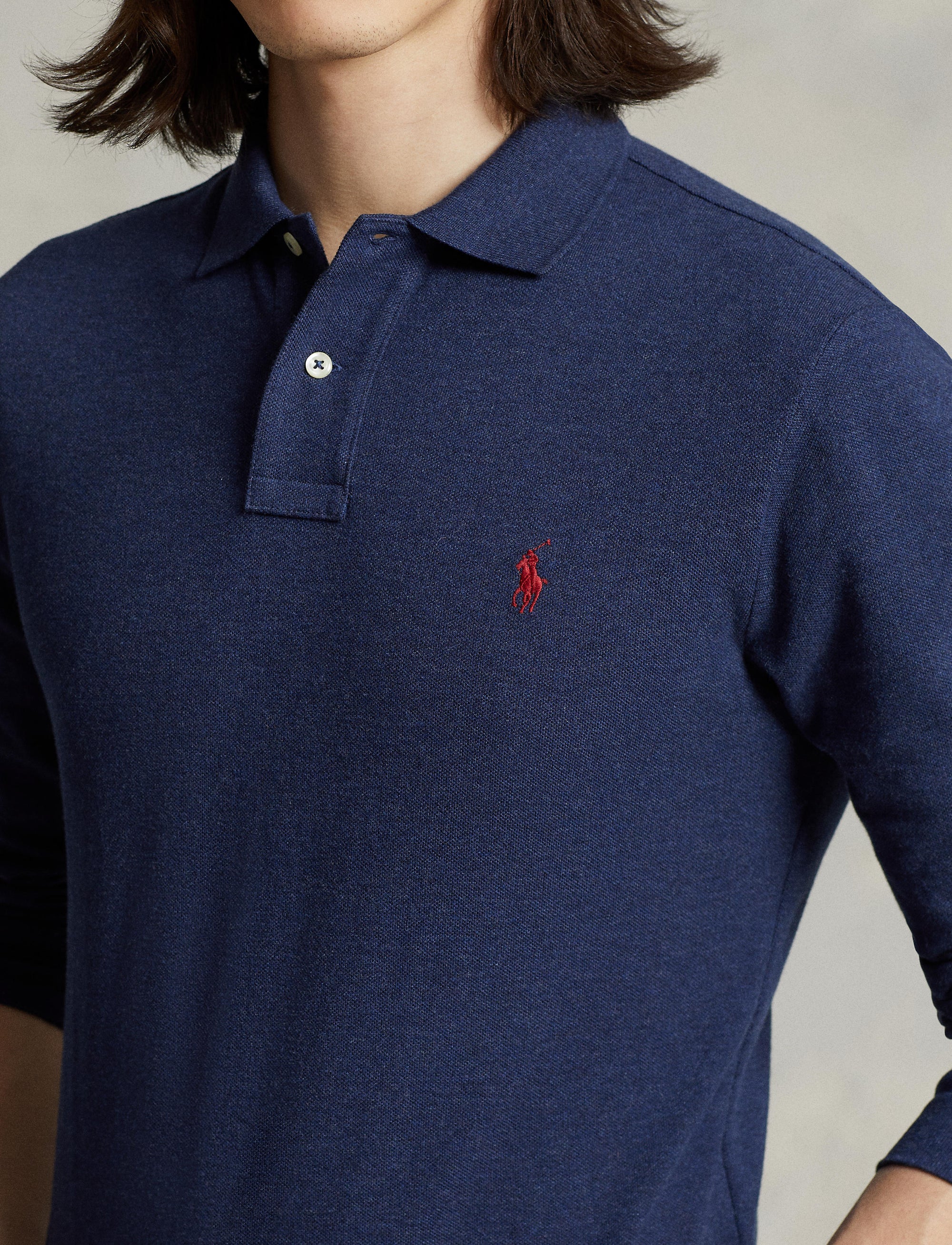 Polo cintré à manches longues piqué - Spring Navy Heather