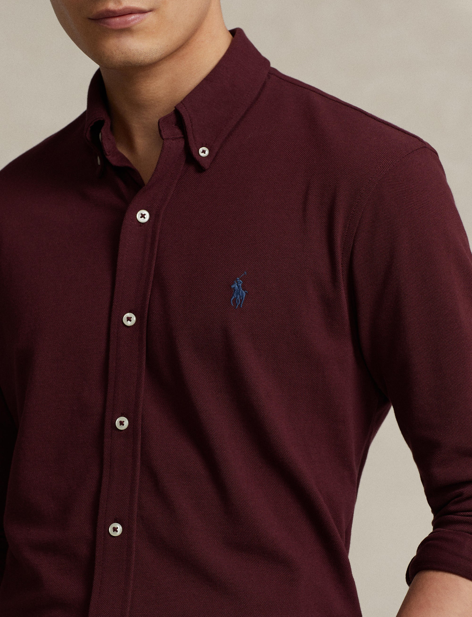 Ultra-lightweight piqué fitted shirt - Harvard Wine