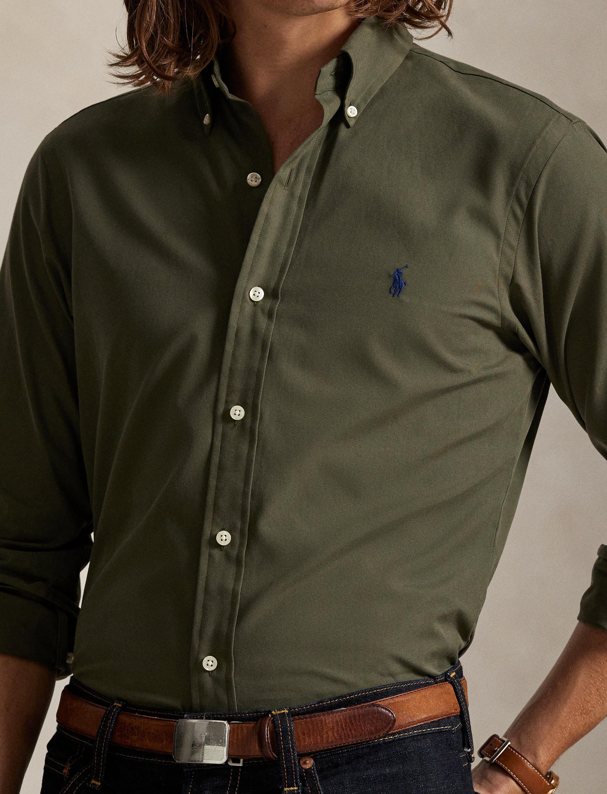 Chemise ajustée en popeline grattée - Ranger Green