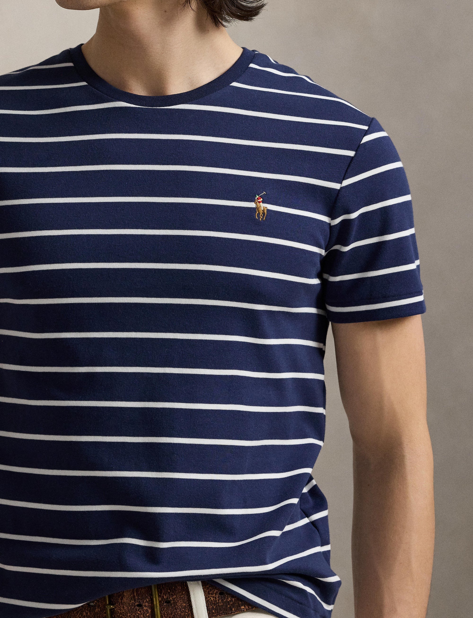 T-shirt Slim en coton doux rayé - Refined Navy & White