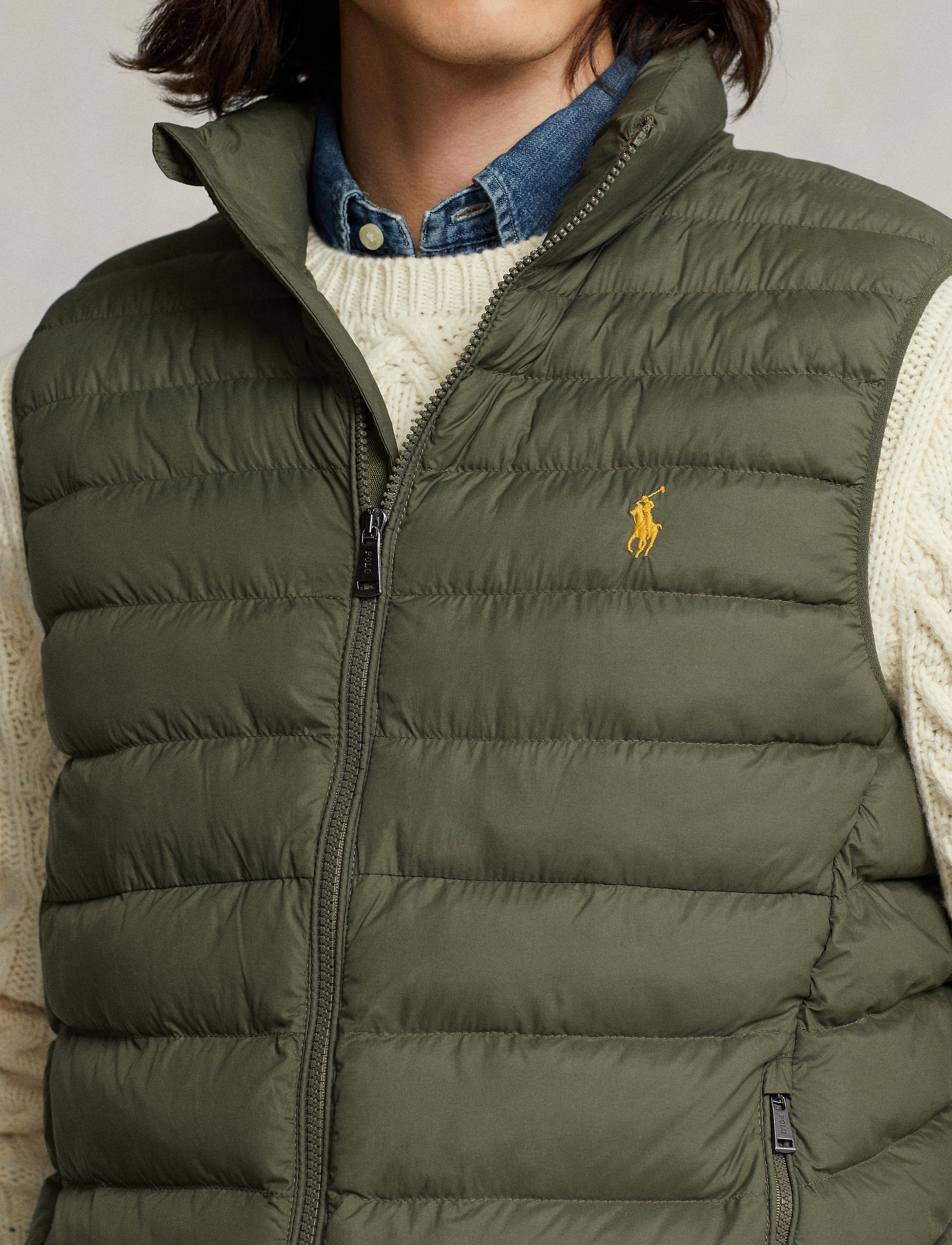 Water-repellent stowable waistcoat - Thermal Green