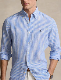 Chemise rayée Custom Fit en lin - Blue & White