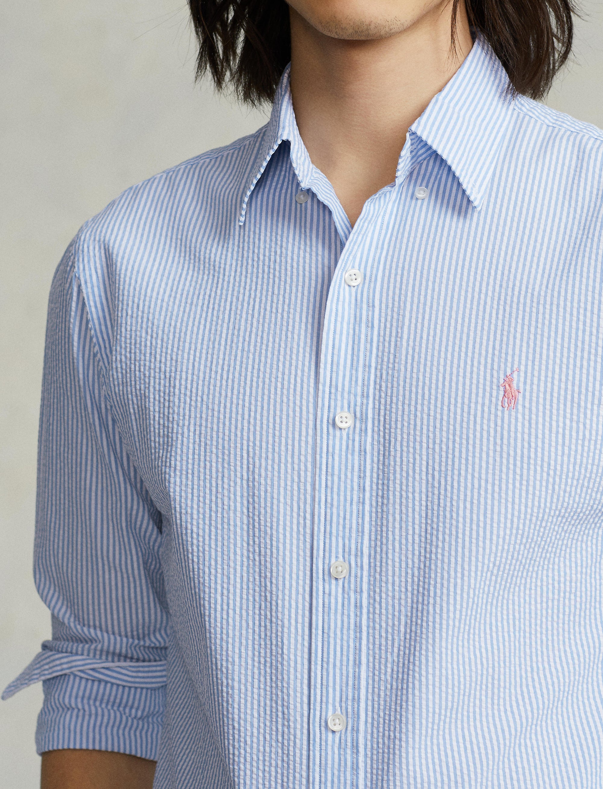 Chemise classique en seersucker - Light Blue & White
