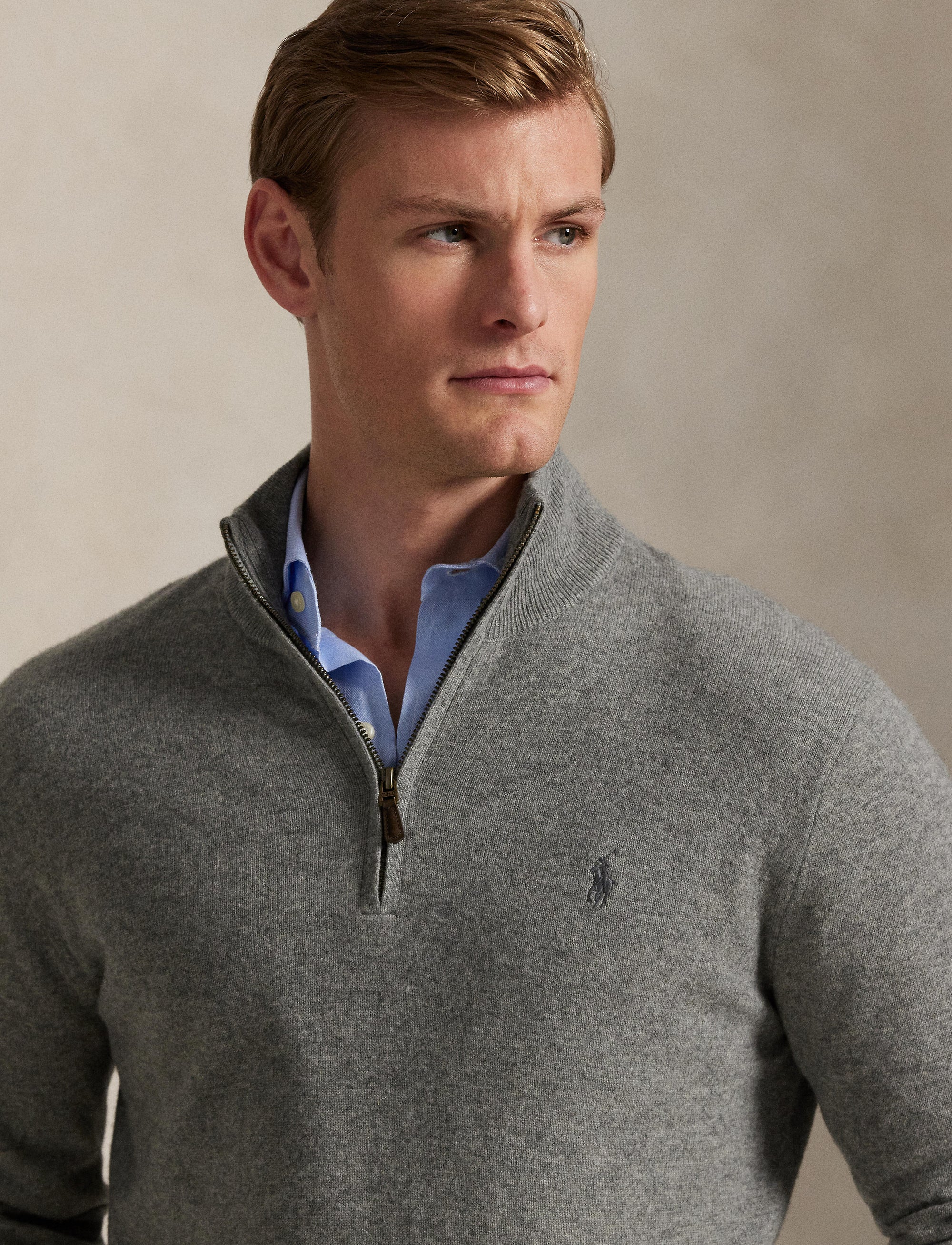 Pull demi-zippé en laine - Fawn Grey Heather