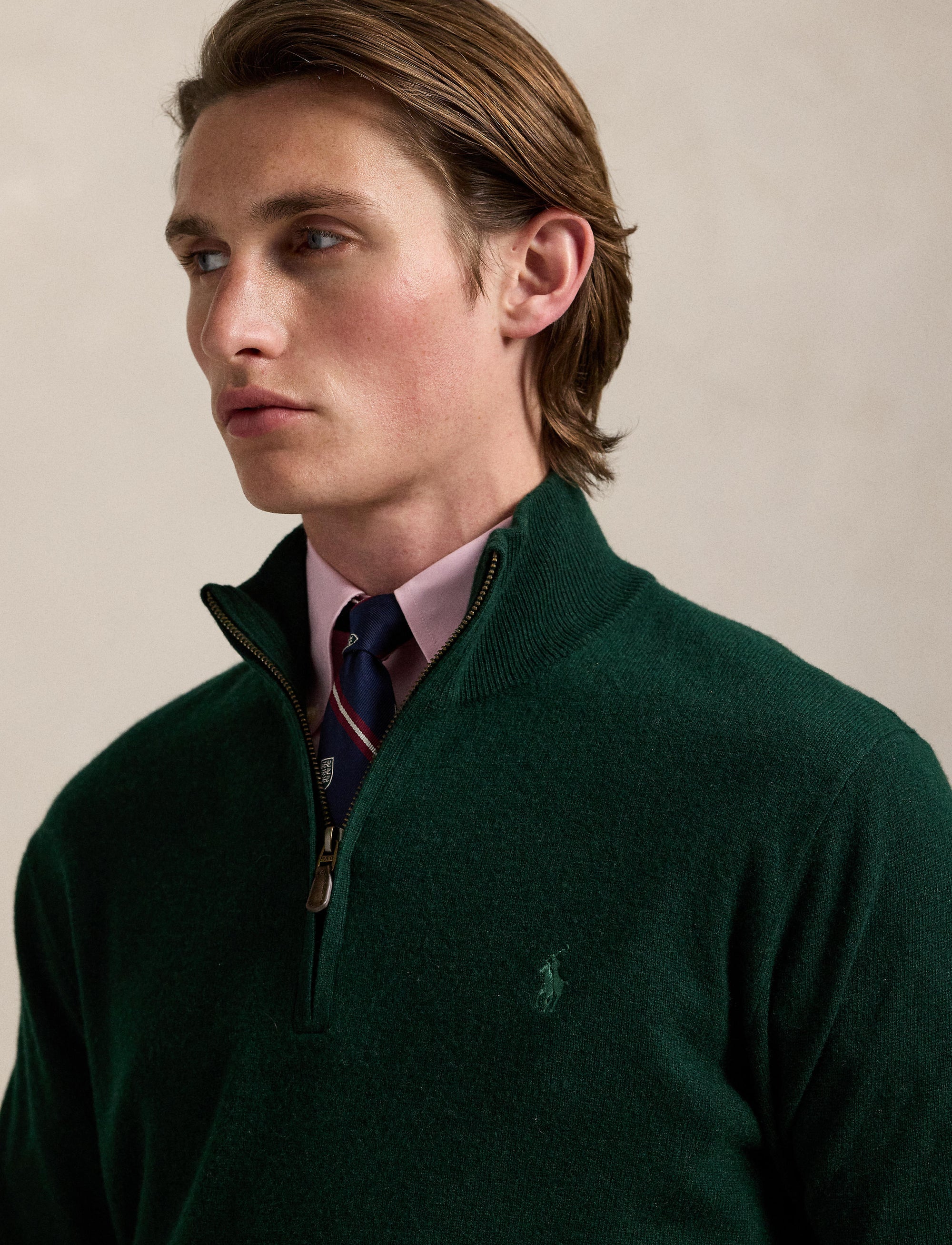 Pull demi-zippé en laine - Moss Agate