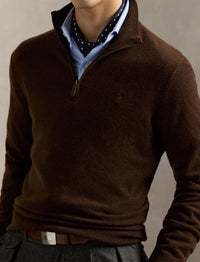 Pull demi-zippé en laine - Cacao Brown Heather
