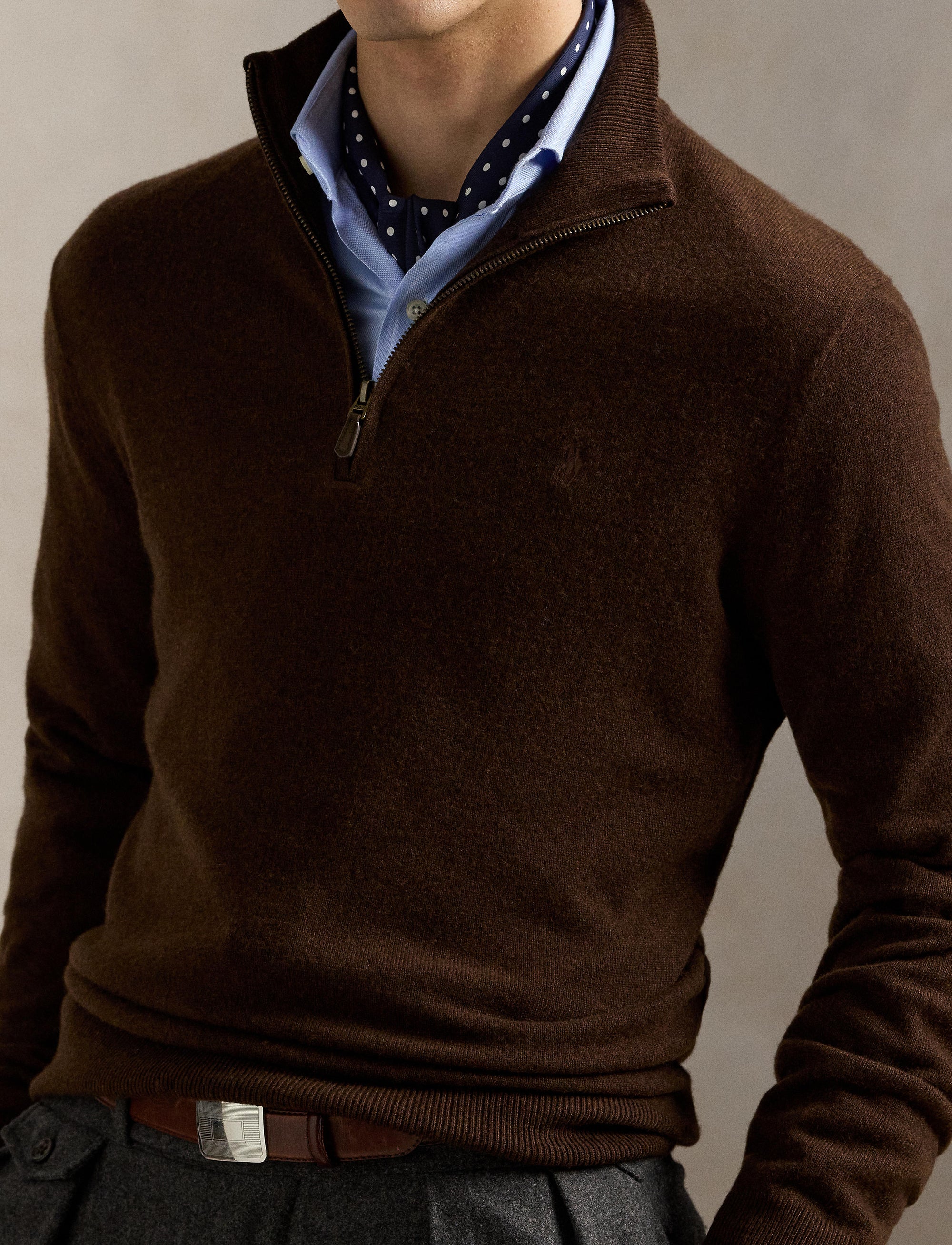 Pull demi-zippé en laine - Cacao Brown Heather