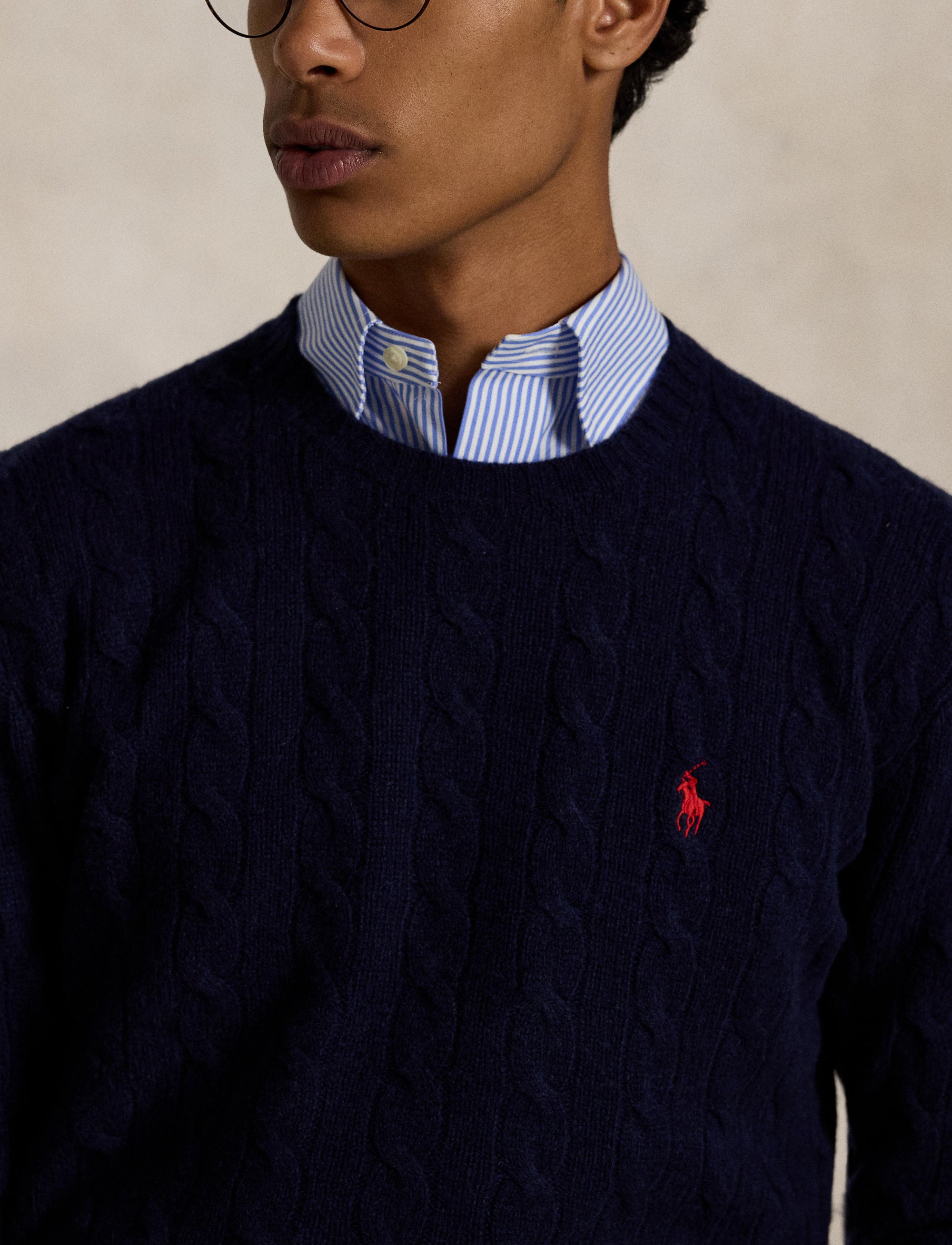 Pull à torsades en laine - Hunter Navy