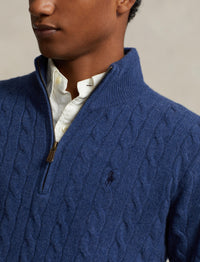 Pull torsadé demi-zippé en laine - Rustic Navy Heather