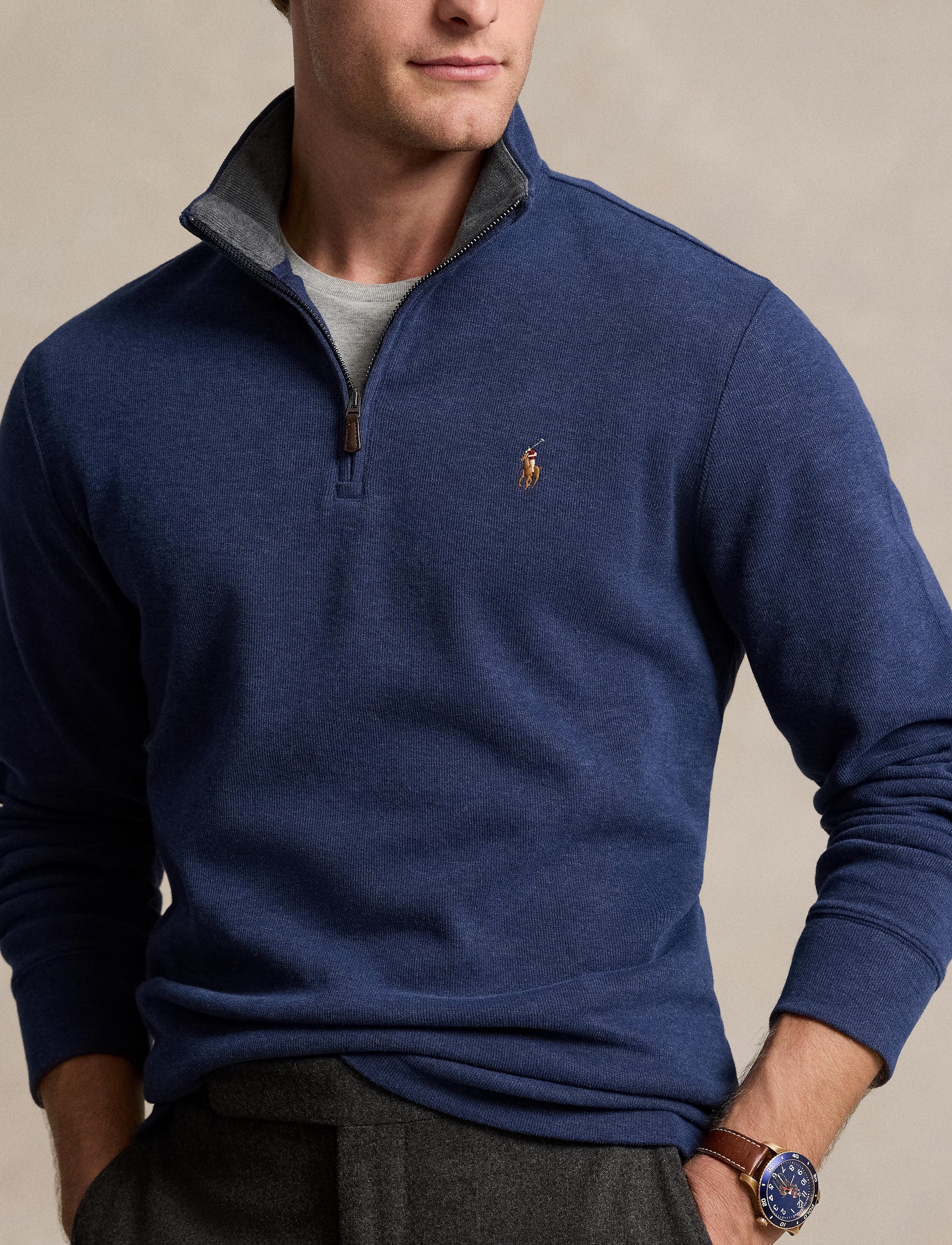 Pull demi-zippé côtelé Estate - Spring Navy Heather & Barclay Heather Int