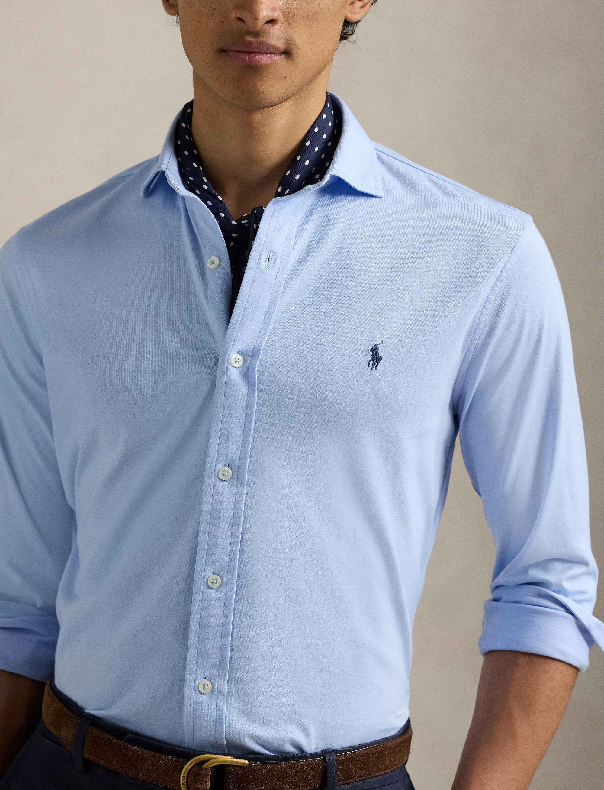 Jersey flared collar shirt - Office Blue