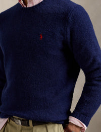 Pull col rond texturé en laine - Bright Navy