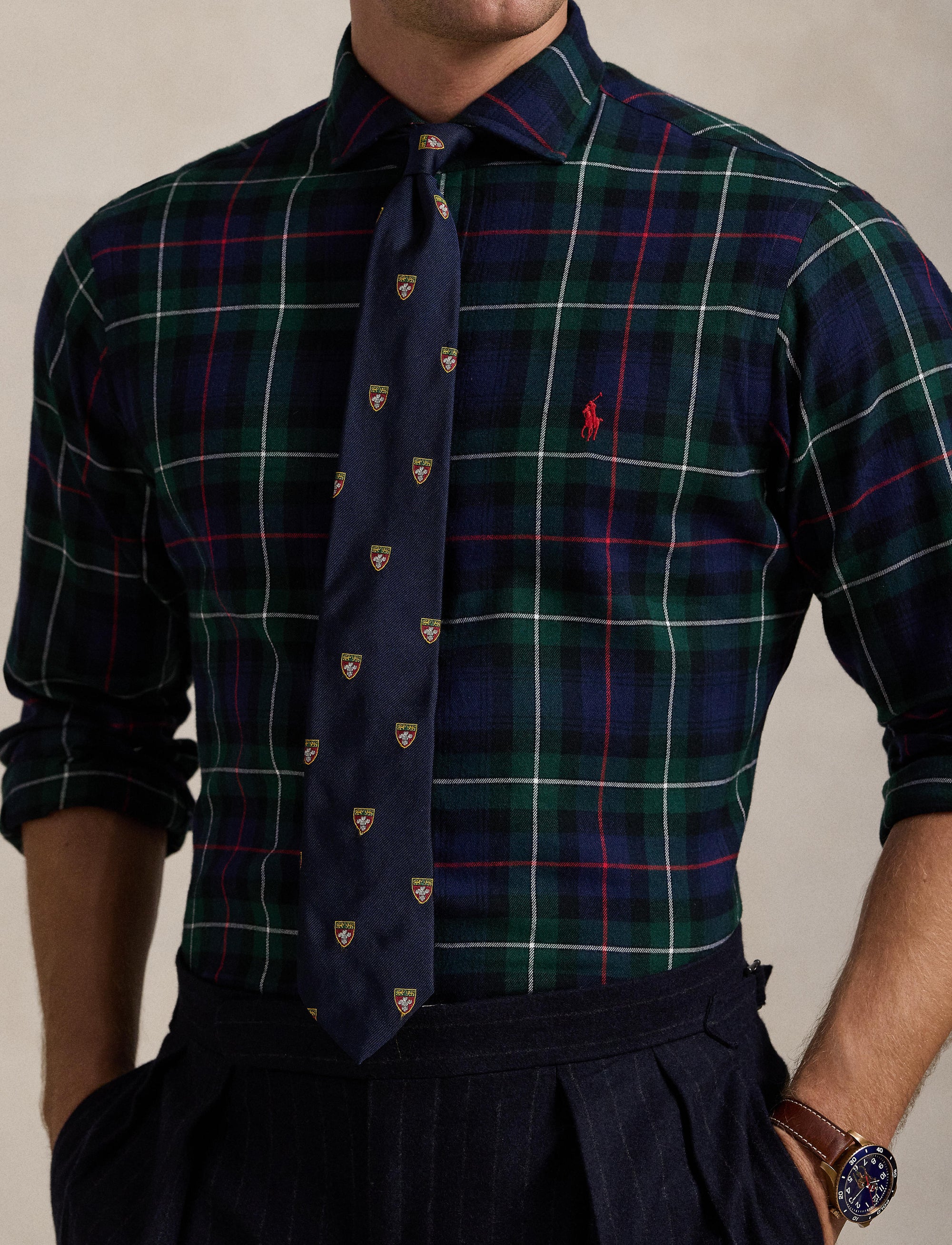 Chemise écossaise ajustée en sergé - Evergreen & Red