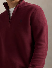 Pull demi-zippé en coton piqué - Red Wine