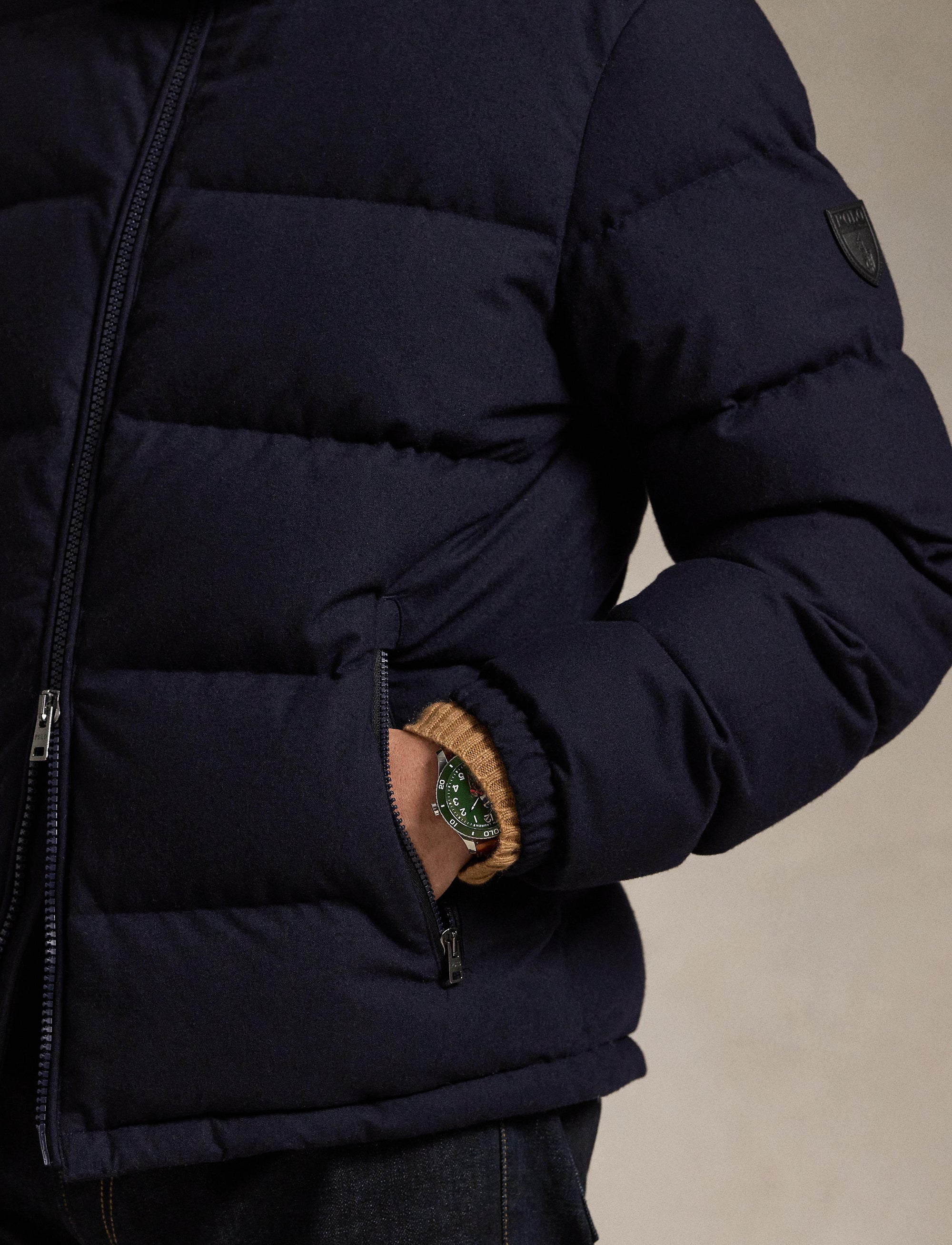 Decker down jacket in wool - Navy Collection
