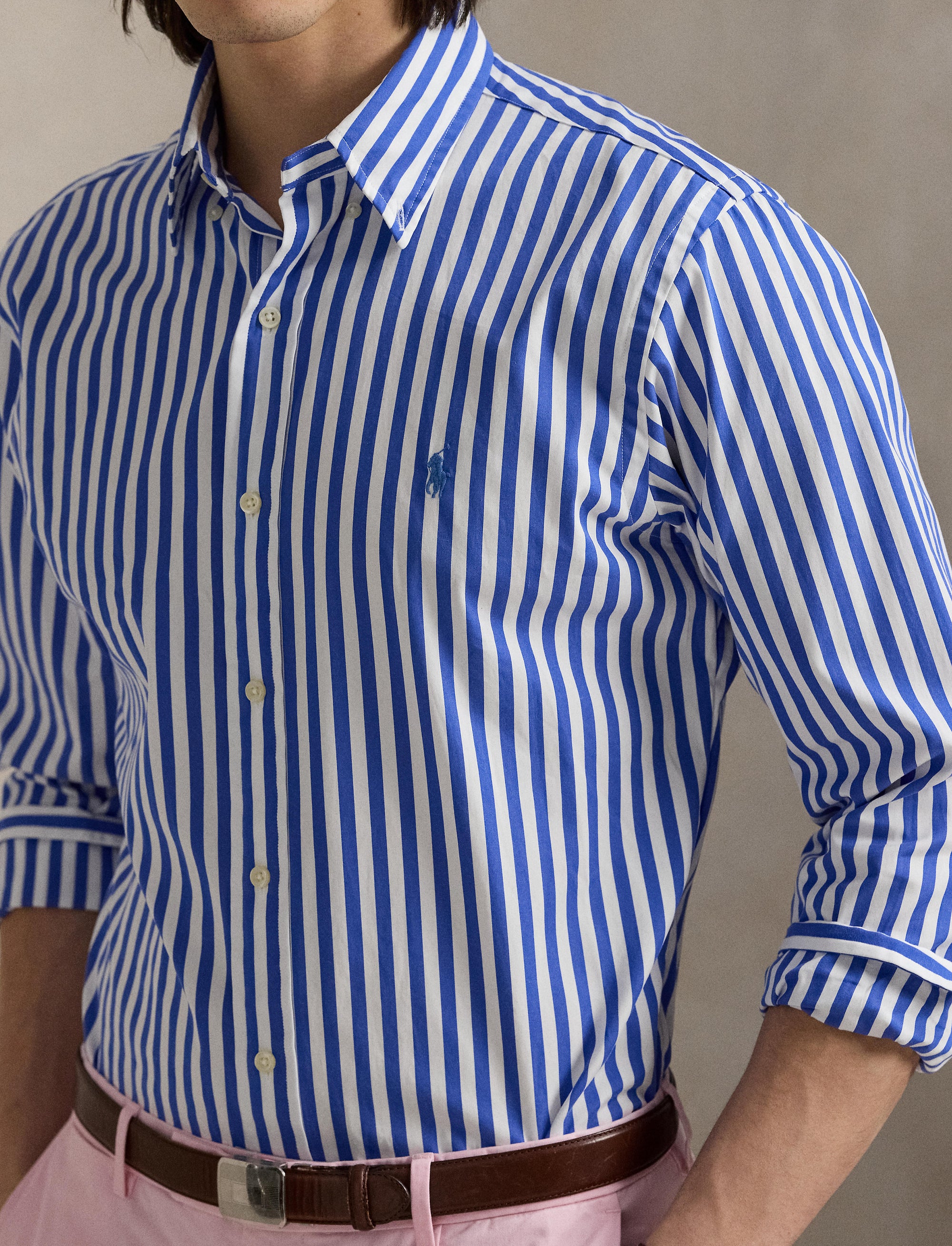 Chemise tissée ajustée à rayures - New Iris Blue & White