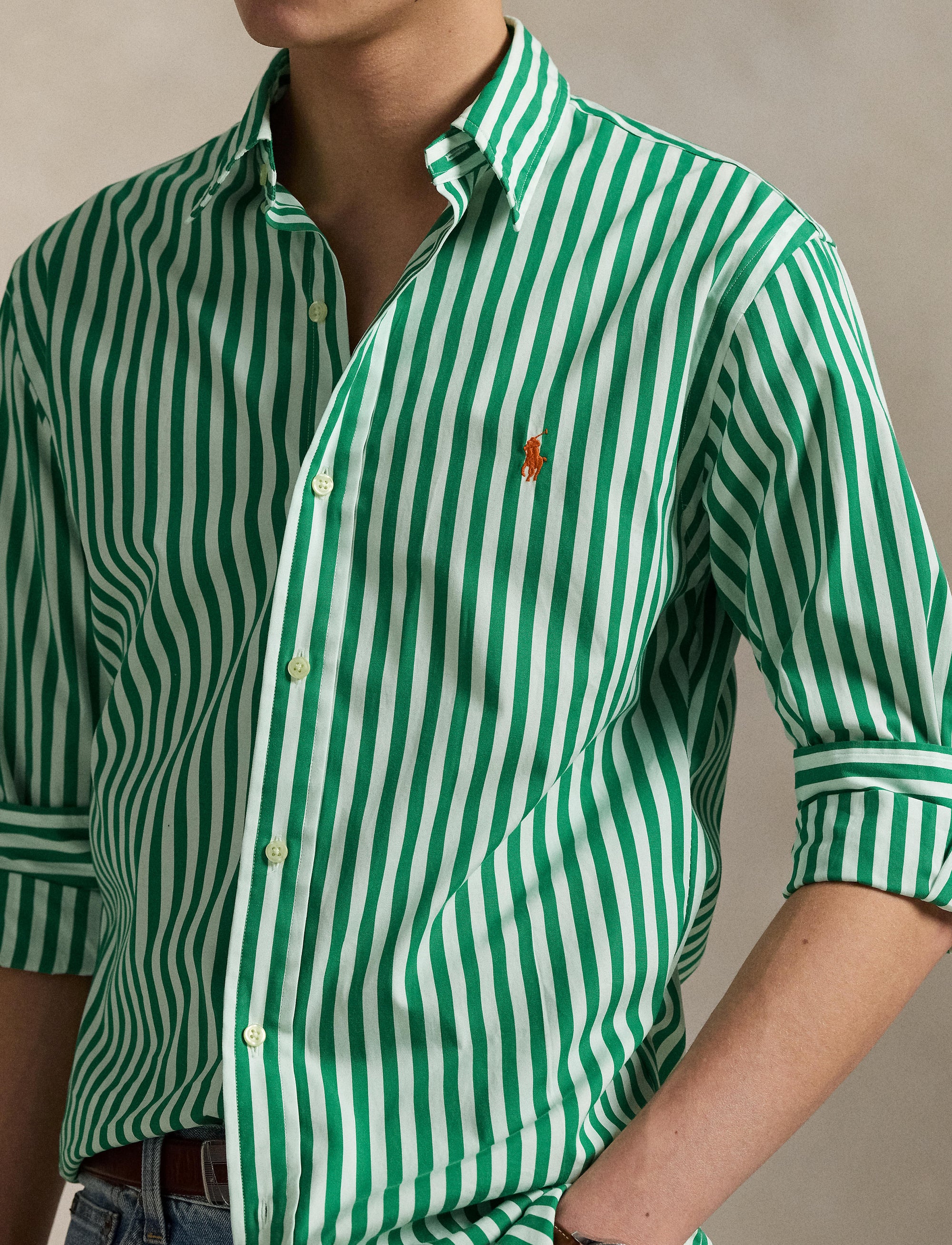5pcs / NEW // 6792E SCARAB GREEN/WHITE SPORT SHIRT LONG SLEEVE CUBDPPCS
