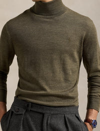 Pull à col roulé en laine lavable - Cargo Olive Heather