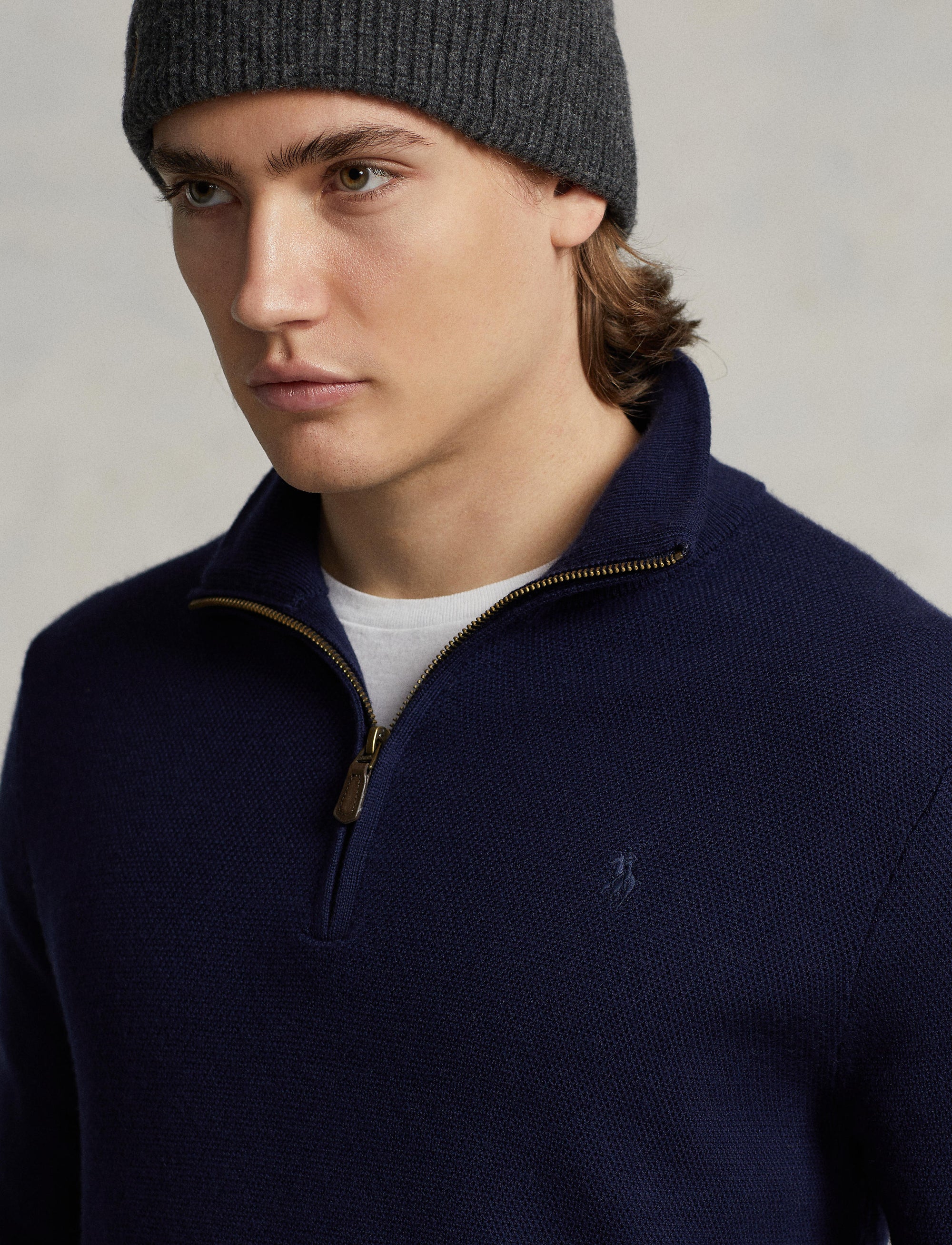 Pull demi-zippé en laine lavable - Hunter Navy