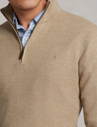 Pull demi-zippé en laine lavable - Tan Marl