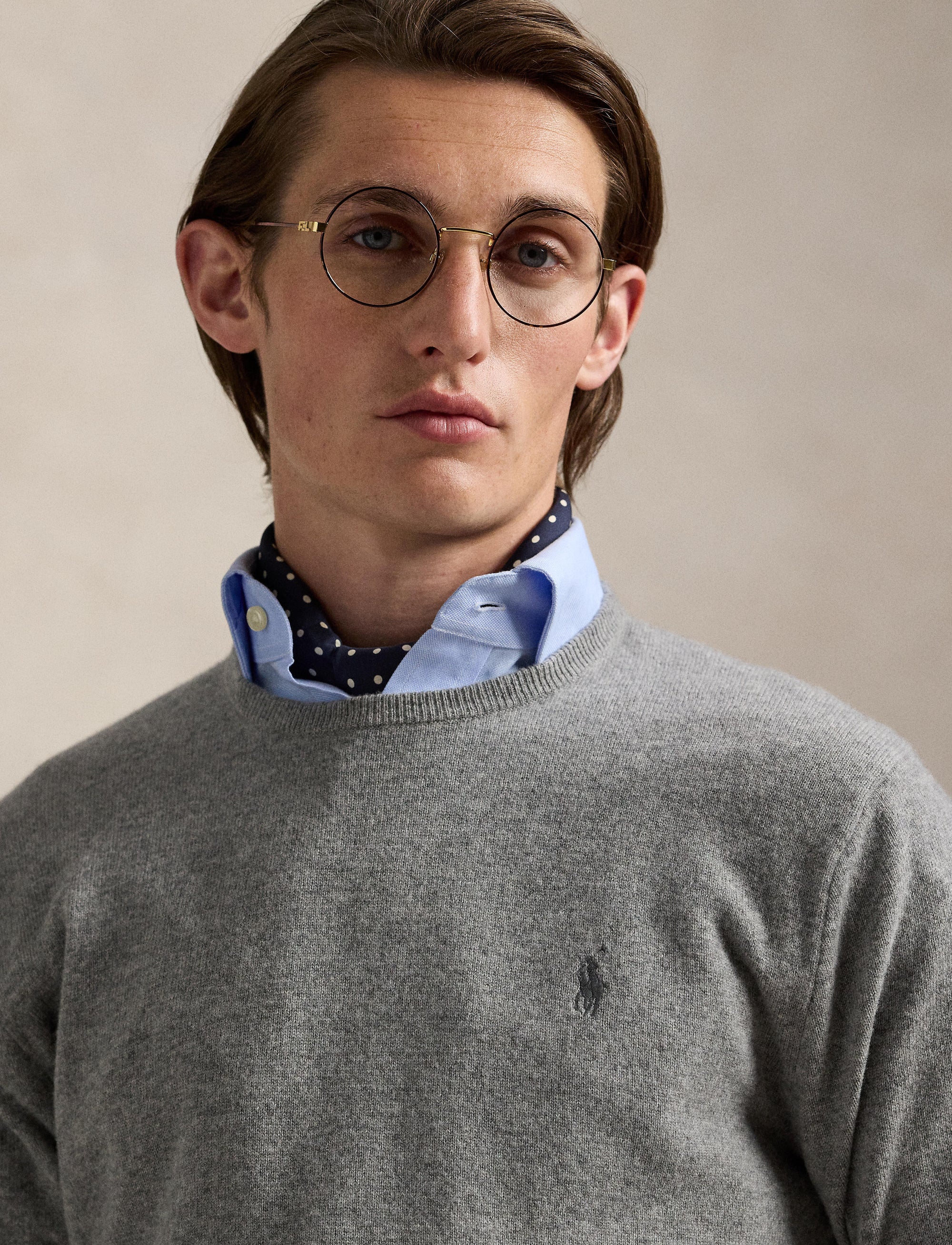 Pull col rond en laine  - Fawn Grey Heather