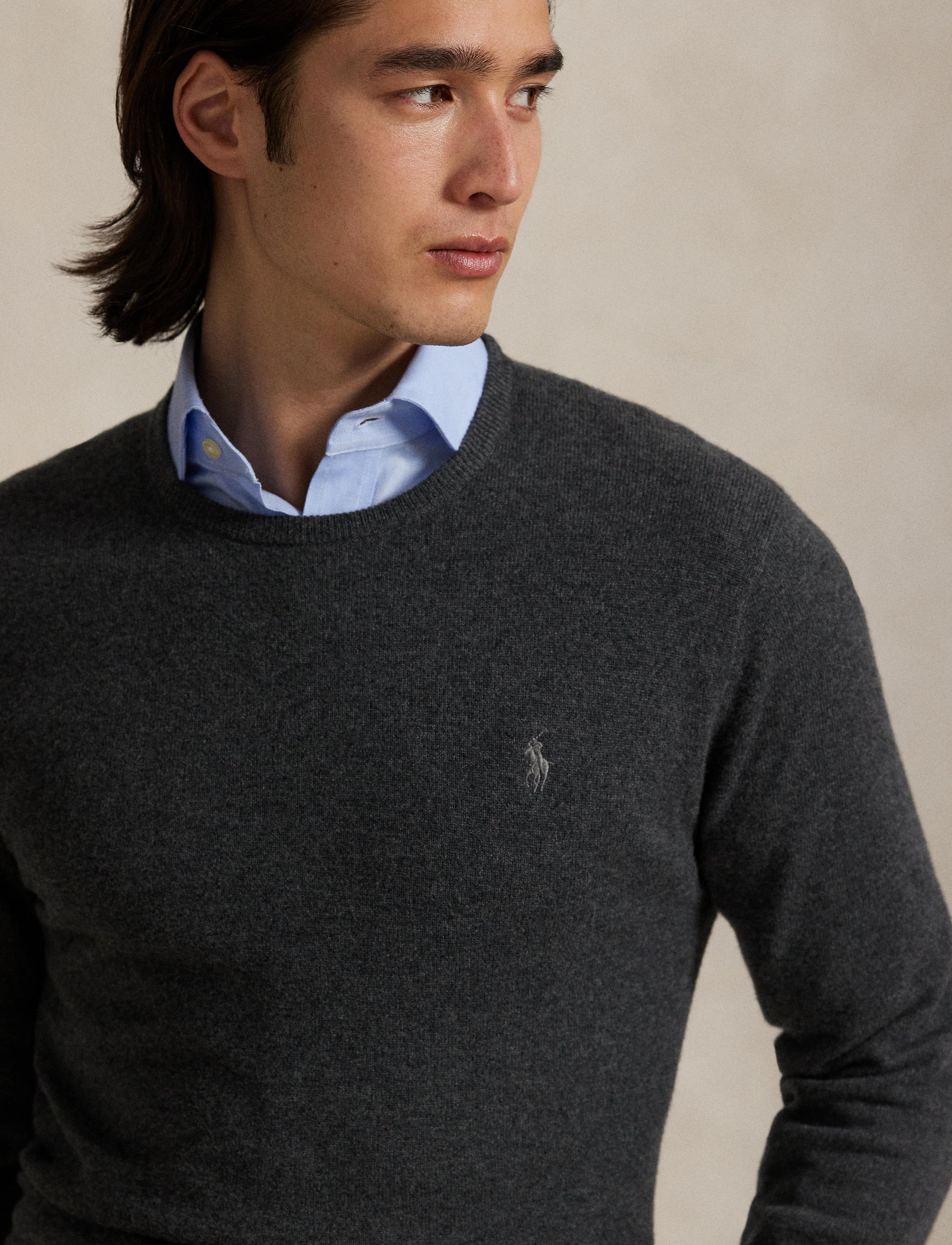 Pull col rond en laine  - Dark Charcoal Heather