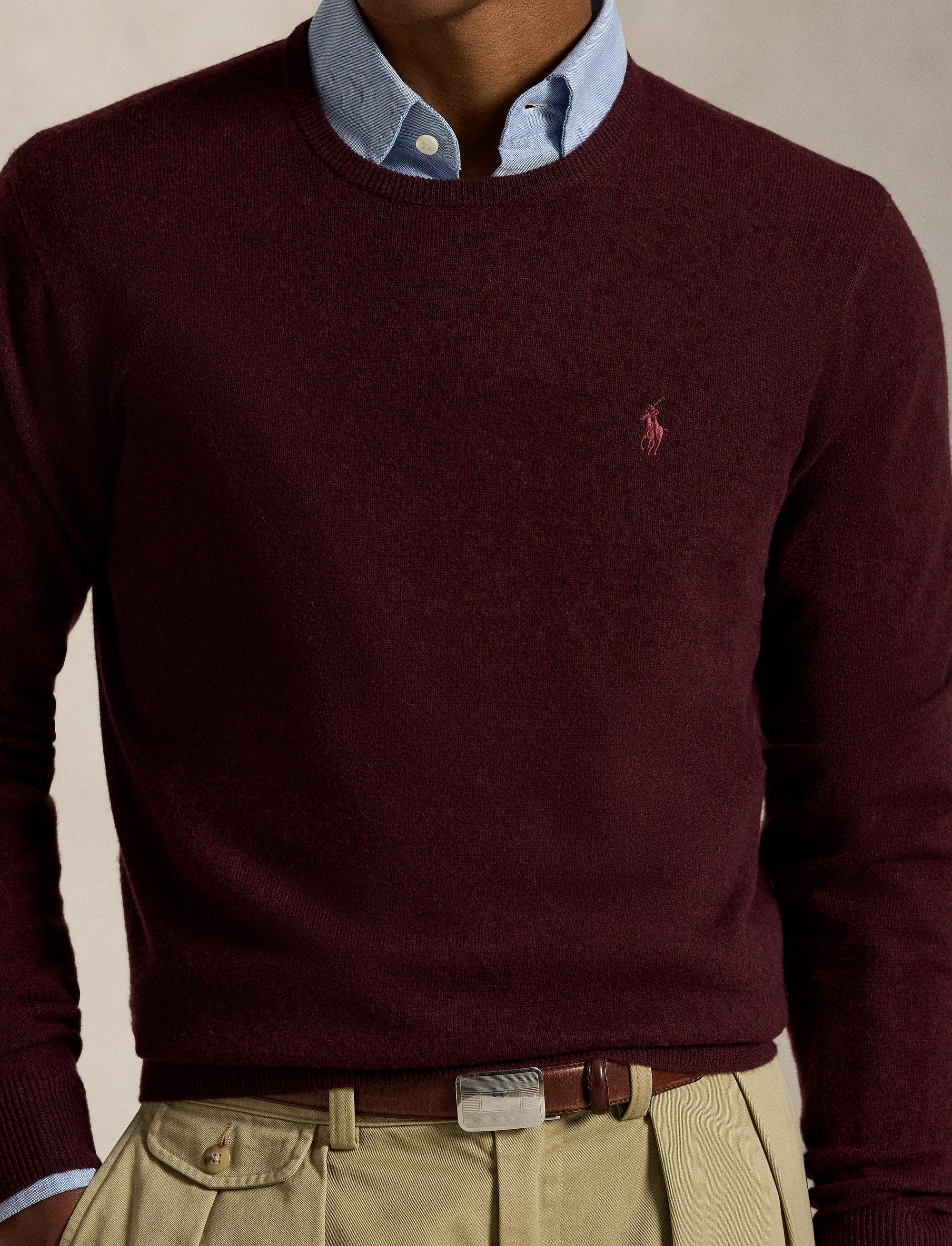 Pull col rond en laine  - Aged Wine Heather