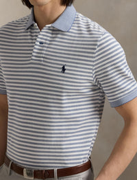 Polo en piqué rayé Custom Slim Fit - Earth Blue & White