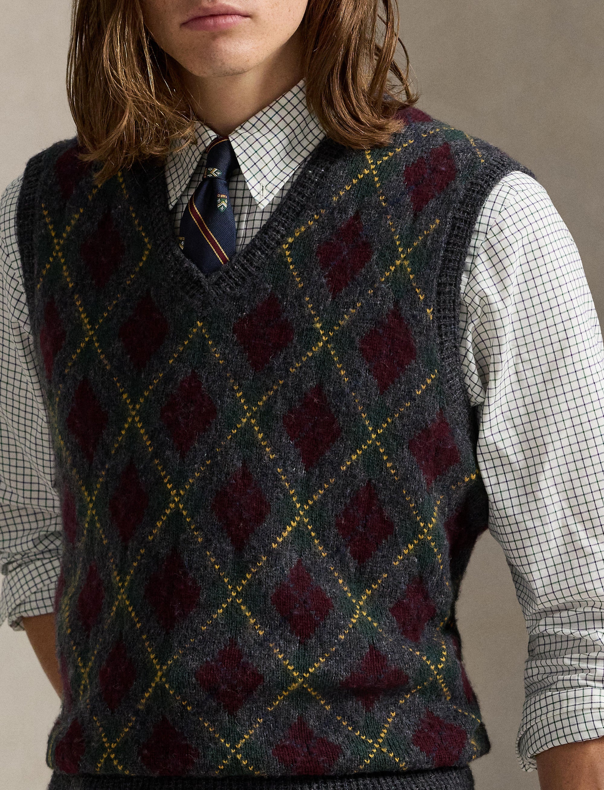 Pull débardeur losanges en laine - Charcoal Combo