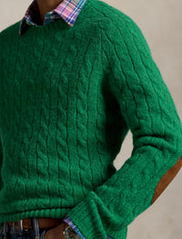 Pull torsadé à renforts en daim - Basil Green