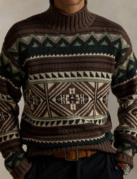 Pull à motif géométrique en laine - Brown Combo
