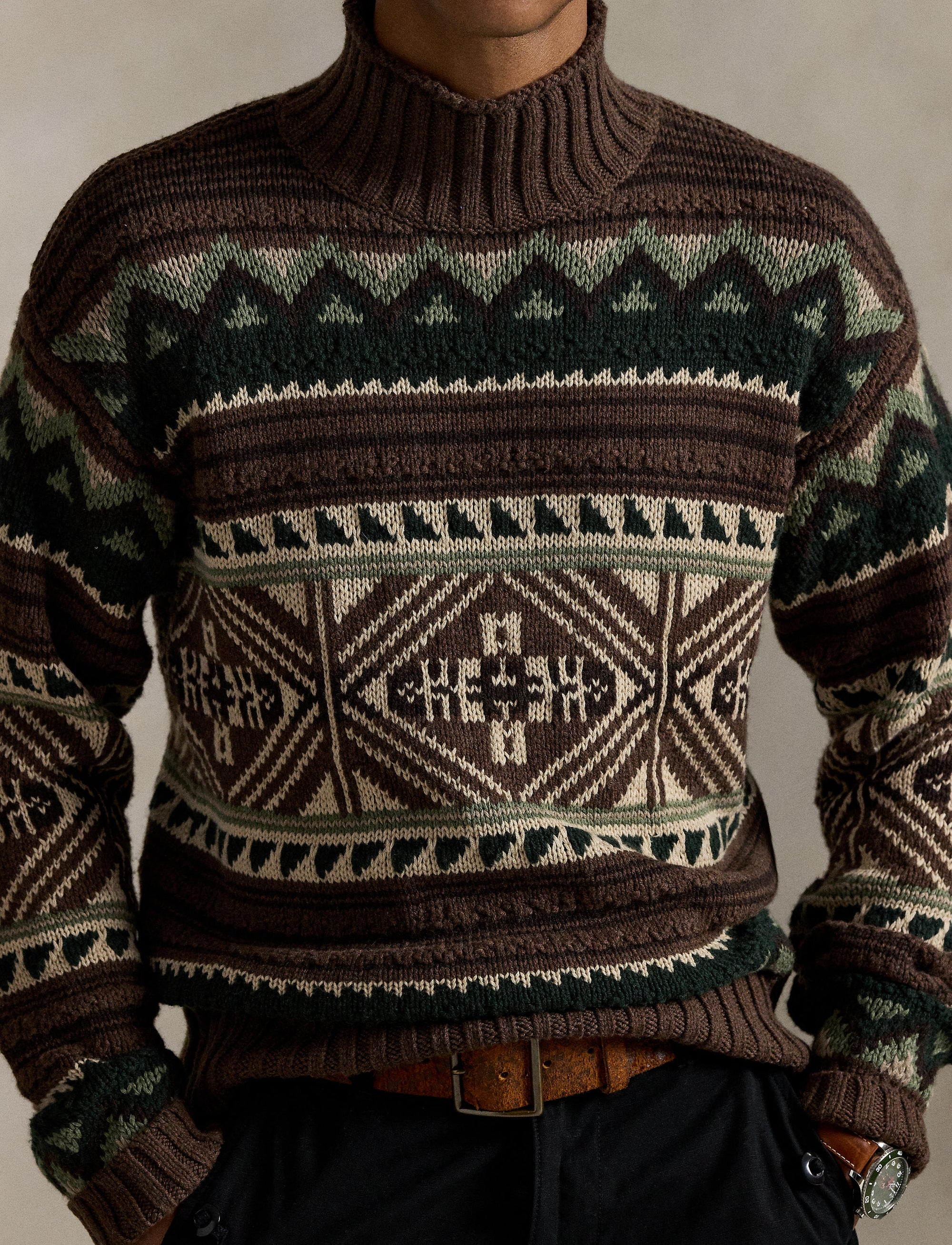 Pull à motif géométrique en laine - Brown Combo