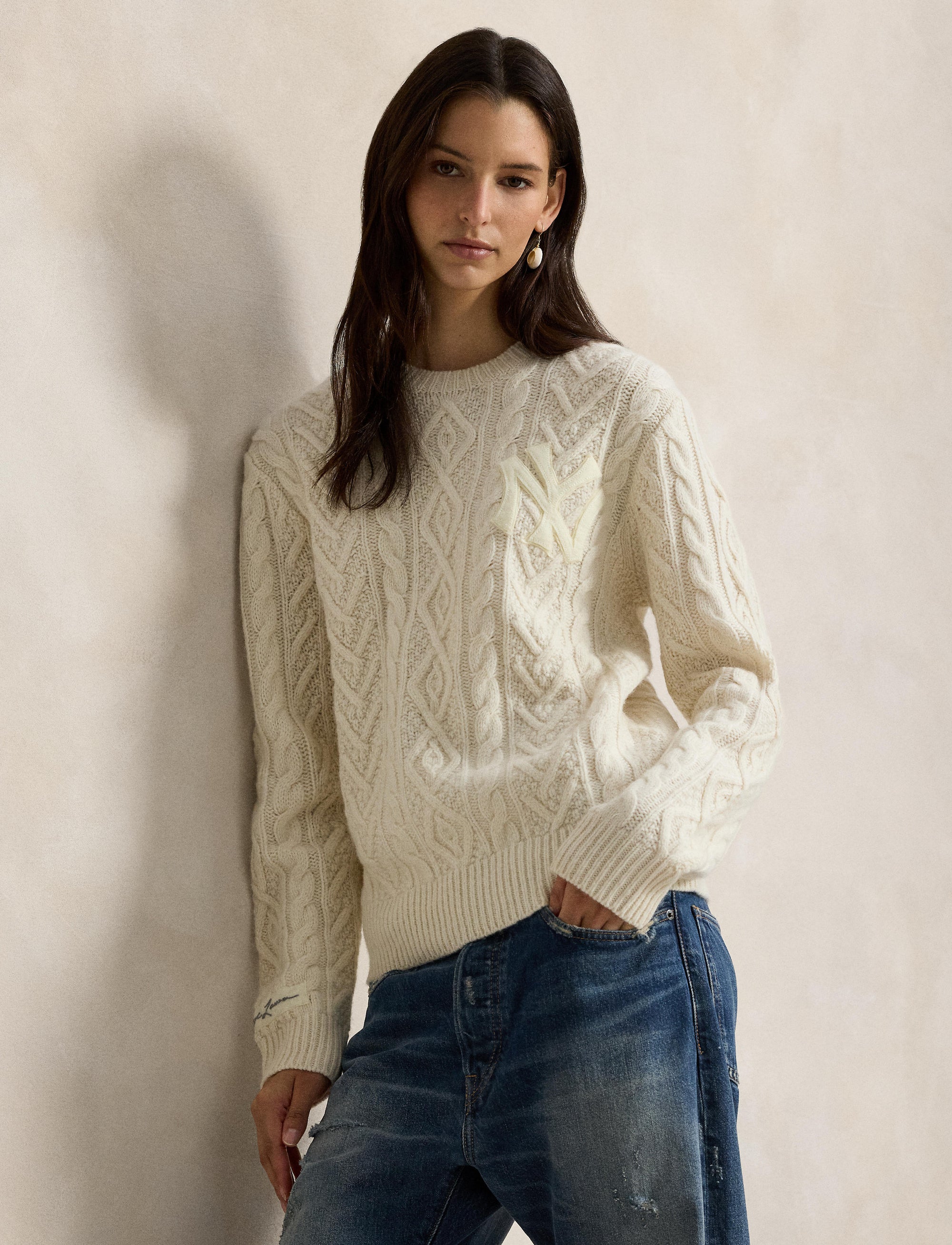 Pull Polo Ralph Lauren Yankees en laine - Cream Combo