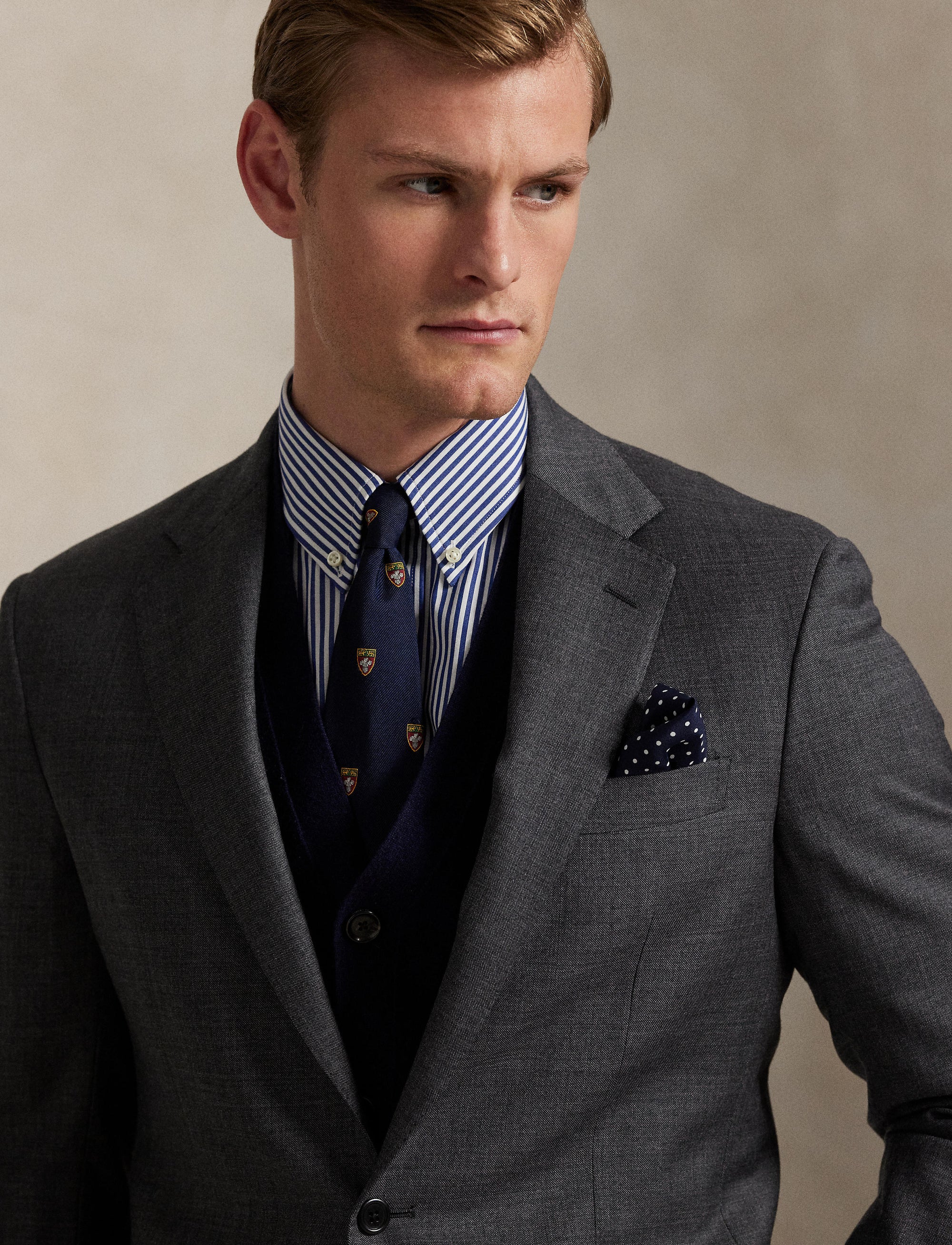 Costume peau de requin Polo Tailored Fit en laine - Medium Grey & Multicolore