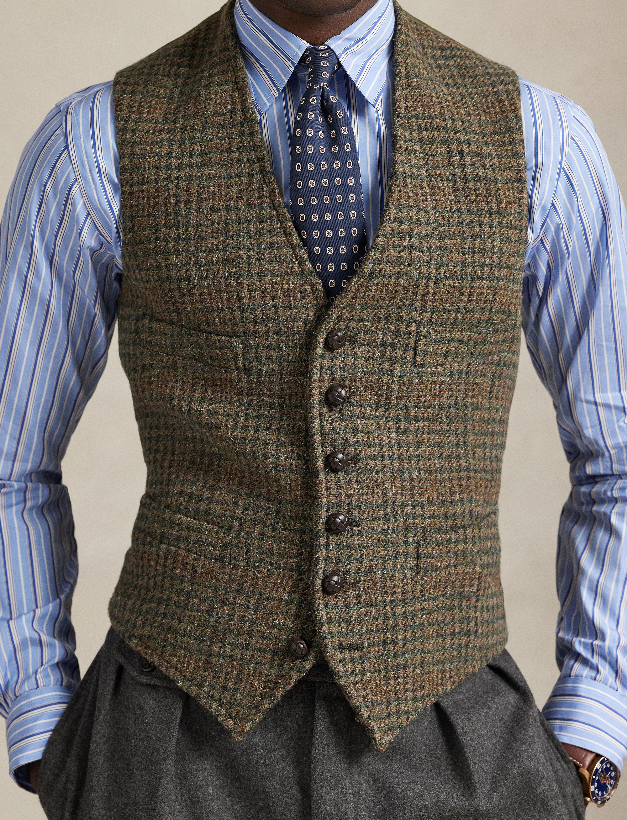 Gilet en tweed écossais - Loden & Multicolore