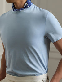 Round-neck T-shirt in Scottish yarn - Chambray Blue