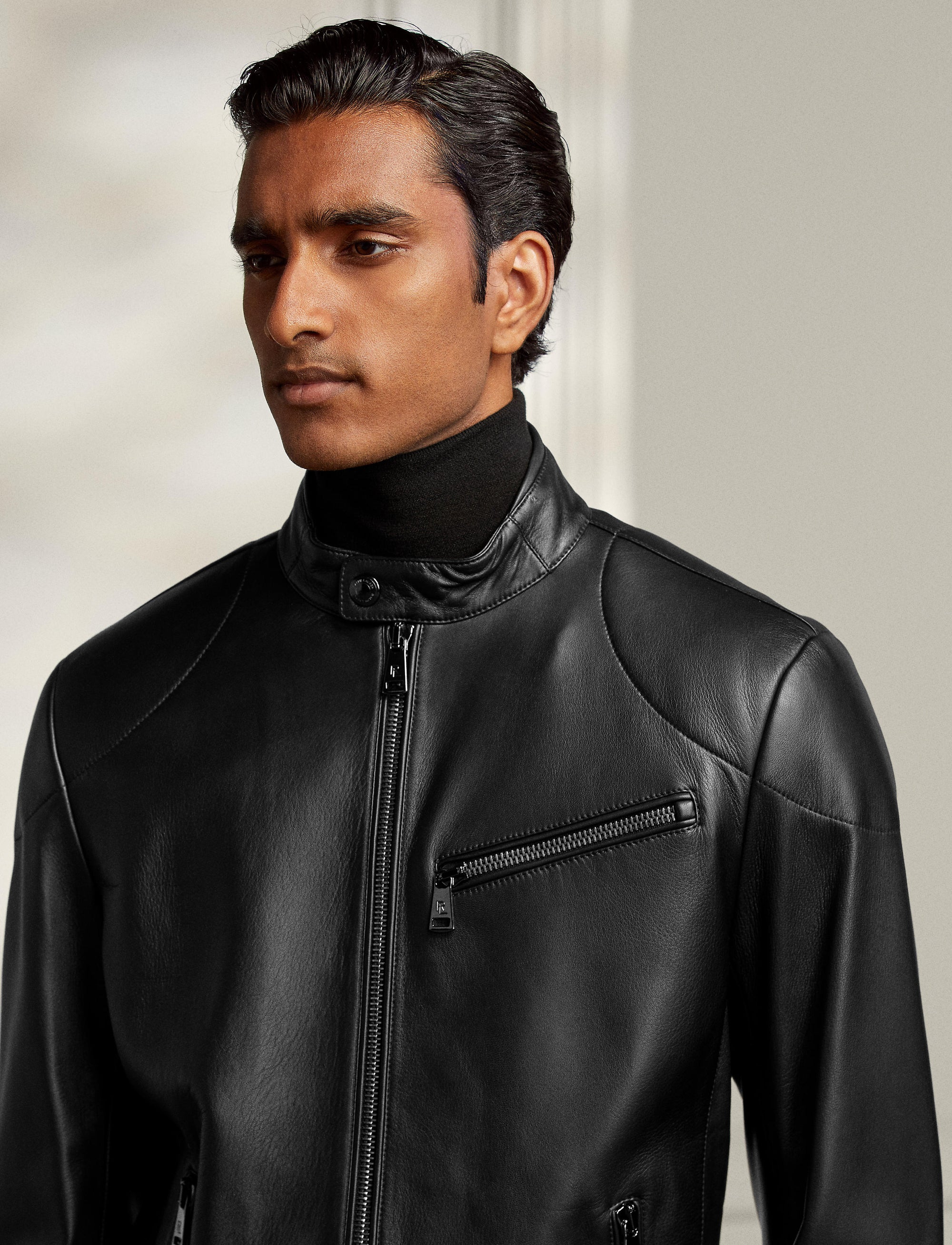 Randall biker jacket with leather zips - Black
