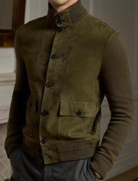 Cashmere and suede blend cardigan - Thicket Moss Melange