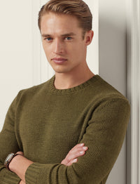 Round-neck jumper in linen and silk - Olive Night