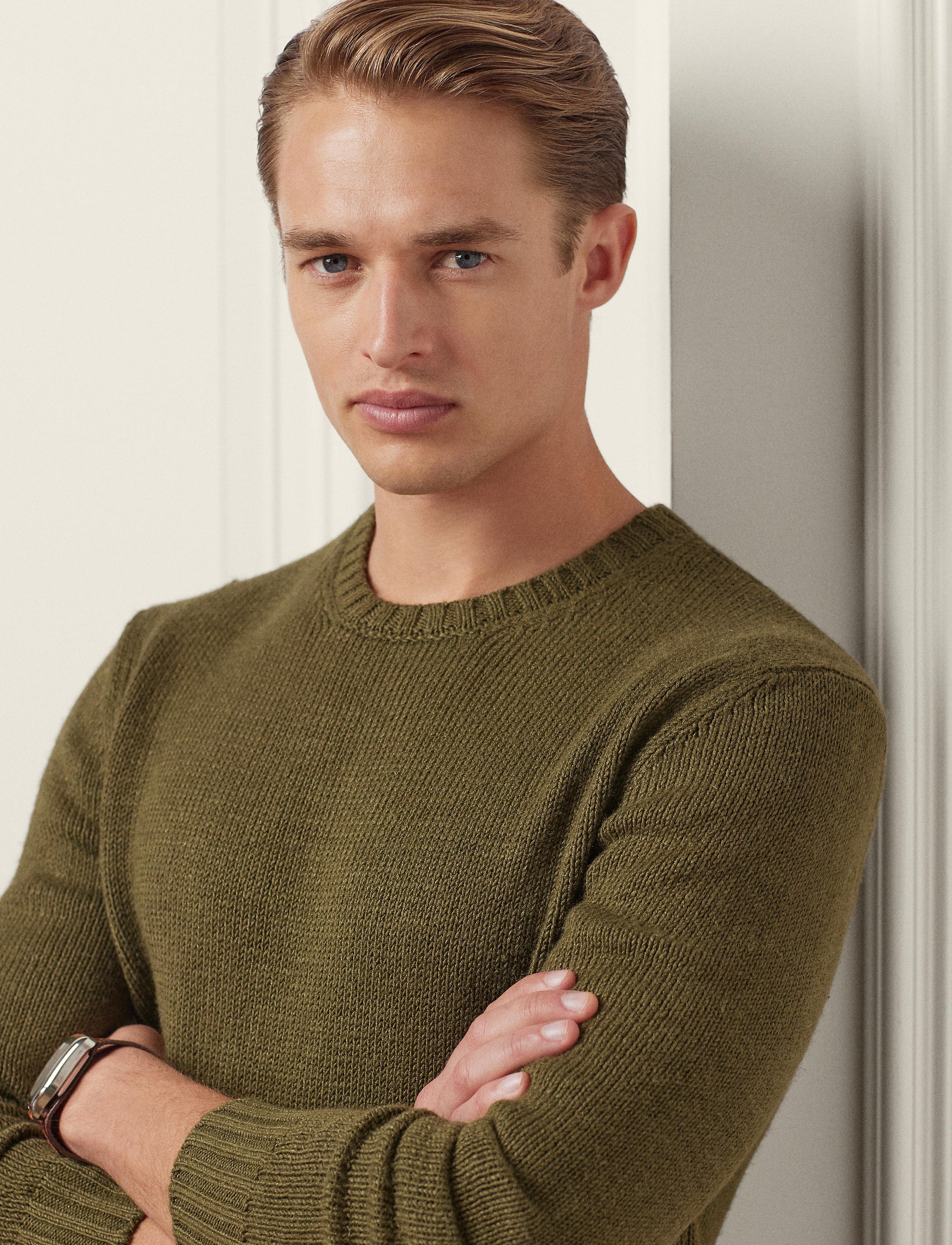 Round-neck jumper in linen and silk - Olive Night